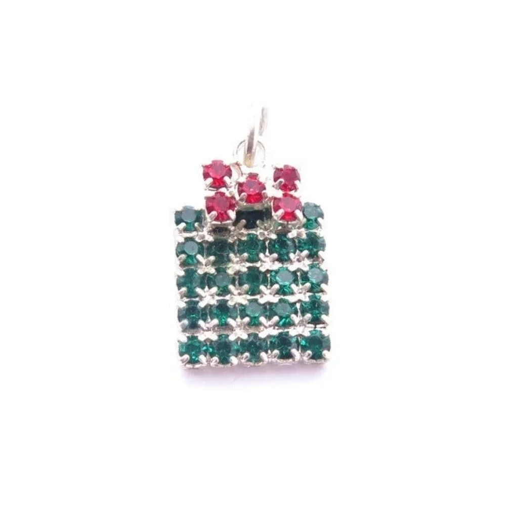 Rhinestone‎ Present Green Christmas Charm
